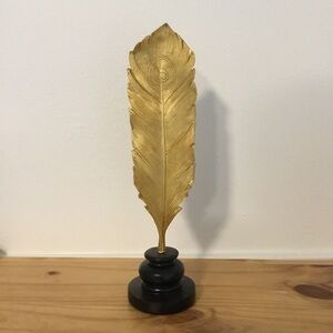 Gold Feather Home Decor Table or Desk Accent Home Accessories Black Round Base